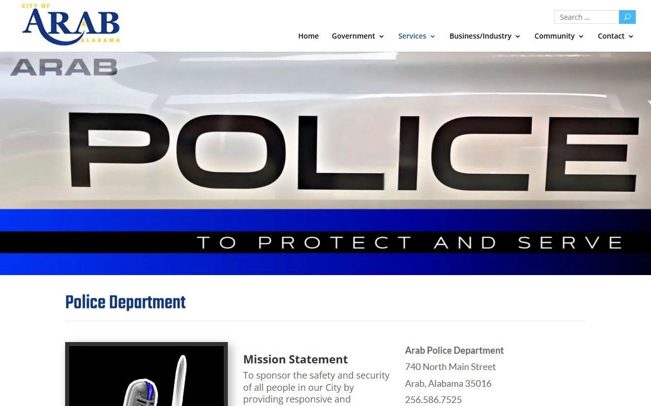 Arab Police Department page listing jail staff and police contacts